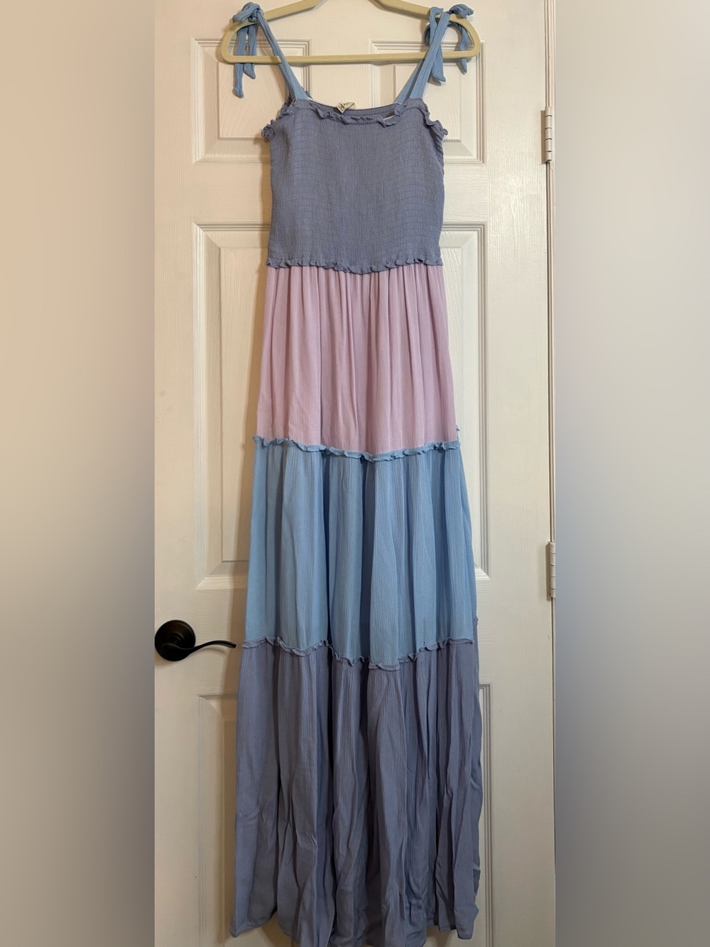 BeBop Tiered Colorblock Maxi Dress in Lavender, Pink, & Blue, Size Medium